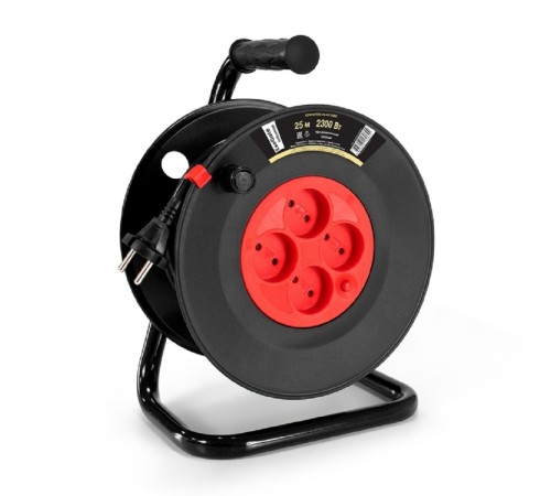 Exegate EX295744RUS Удлинитель на катушке ExeGate industrial ECS-10-2-25 (4 евророзетки, IP20, 25м, защита от детей, защита от перегрузки, 2х1,0мм2, 10А/2.3кВт)