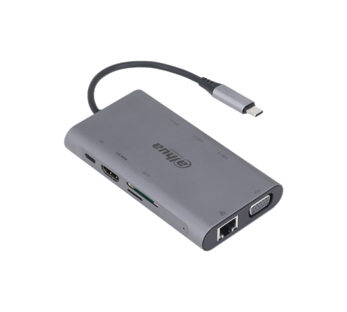 Док станция DAHUA  Док станция 9 in 1 USB 3.1 Type-C to USB 3.0 + HDMI + RJ45 + VGA + SD/TF +PD Docking Station (DH-TC39)