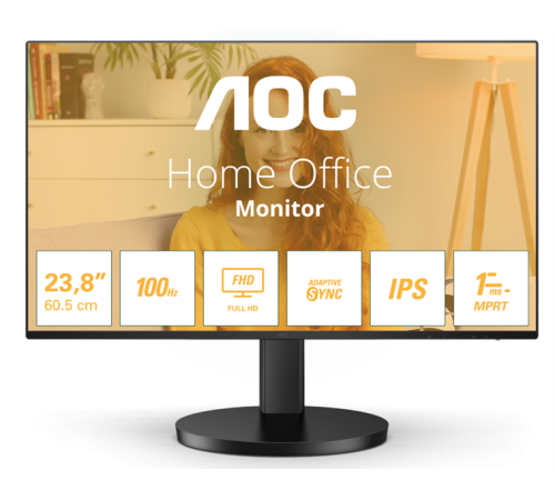 Монитор 23,8" AOC  24B3HA2 1920х1080, WLED, 16:9, IPS, 250cd, 1300:1, 20M:1, 4ms, 178/178, VGA, HDMI, 100Hz, Speakers, Tilt, Внутр, VESA, Black, 3y (24B3HA2)