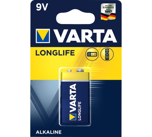 Батарейка Varta LONGLIFE Крона 6LR61 BL1 Alkaline 9V (4122) (1/10/50) Varta LONGLIFE 6LR61 9-Volt-Block (Krona) (04122101411)