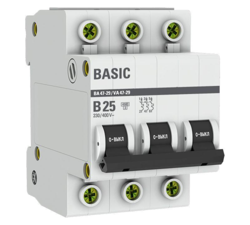 EKF mcb4729-3-25-B Автоматический выключатель 3P 25А (B) 4,5кА ВА 47-29 EKF Basic EKF mcb4729-3-25-B Автоматический выключатель 3P 25А (B) 4,5кА ВА 47-29 EKF Basic