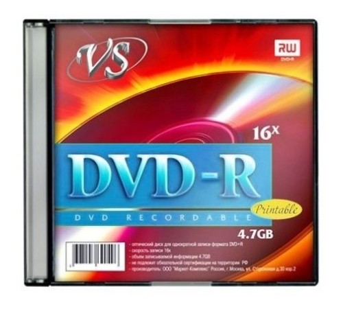 Диски VS DVD-R 4,7 GB 16x SL/5 Ink Print Диски VS DVD-R 4,7 GB 16x SL/5 Ink Print