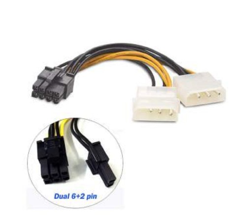 ORIENT C392, Переходник питания для PCI-Ex видеокарт 2 x Molex 4pin (M) -> 8pin (6pin+2pin)