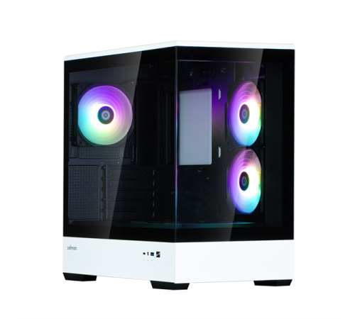 Корпус ZALMAN P30 BW, MATX, BLACK/WHITE, WINDOW, 2x3.5", 3x2.5", 1xUSB TYPE-C, 1xUSB3.0, SIDE 2x120mm ARGB, REAR 1x120mm ARGB (P30 BW)