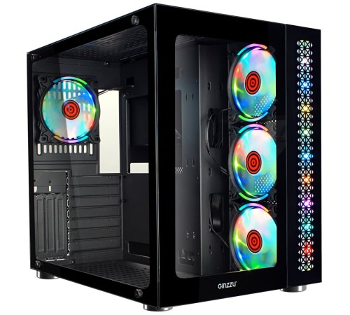 Ginzzu V530 RGB подсветка, контроллер CRC10, 4* 12R6 FAN 12CM RGB закаленное стекло 1*USB 3.0,1*USB 2.0, AU ATX