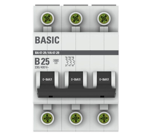 EKF mcb4729-3-25-B Автоматический выключатель 3P 25А (B) 4,5кА ВА 47-29 EKF Basic EKF mcb4729-3-25-B Автоматический выключатель 3P 25А (B) 4,5кА ВА 47-29 EKF Basic
