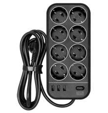 PowerCom Сетевой фильтр Powercom SP-08 USB03AB 1,8 m 1.8м (8 розеток) черный (коробка)