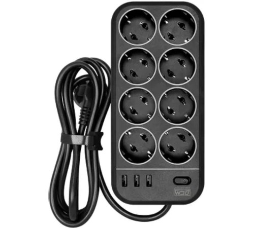 PowerCom Сетевой фильтр Powercom SP-08 USB03AB 1,8 m 1.8м (8 розеток) черный (коробка)