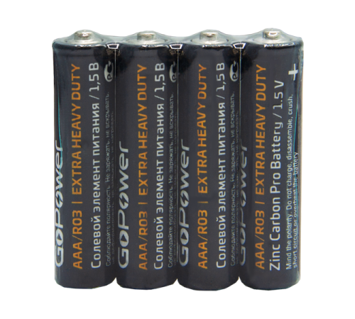 Батарейка GoPower R03 AAA Shrink 4 Heavy Duty 1.5V (4/60/1200) Батарейка GoPower R03 AAA (00-00015593)