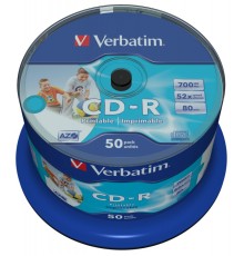 Диск CD-R Verbatim 700Mb 52x Cake Box (50шт) Printable (43438)