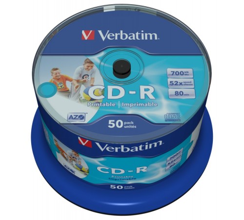 Диск CD-R Verbatim 700Mb 52x Cake Box (50шт) Printable (43438) Диск CD-R Verbatim 700Mb 52x Cake Box (50шт) Printable (43438)