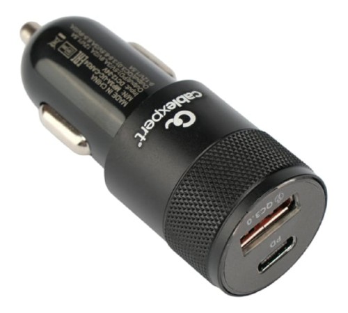 Автомобильное зарядное устройство Cablexpert 38Вт, 3А, QC3.0/PD, 1xUSB, 1xType-C, черный, пакет (MP3A-UC-CAR24)