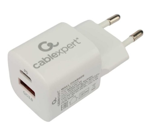 Cablexpert Зарядное устройство 20Вт, 3А, QC3.0/PD, 1xUSB, 1xType-C, белый, пакет (MP3A-PC-46) Cablexpert Зарядное устройство 20Вт, 3А, QC3.0/PD, 1xUSB, 1xType-C, белый, пакет (MP3A-PC-46)