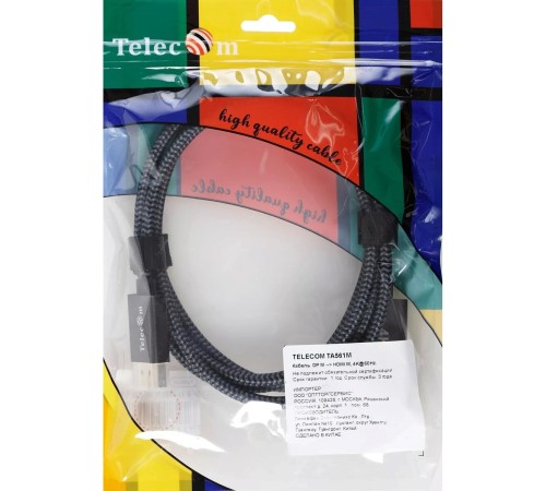 Кабель DisplayPort M-> HDMI M 4K@60Hz 1.8m Telecom,оплетка (TA561M-1.8M) VCOM Кабель-переходник Telecom DisplayPort M/HDMI M (TA561M-1.8M)
