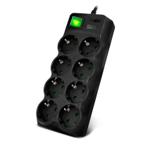 SVEN Фильтр SF-08E-16 3,0 м (8 розеток с защитными шторками,16А) черный, цветная коробка [SV-021610]