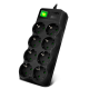 SVEN Фильтр SF-08E-16 3,0 м (8 розеток с защитными шторками,16А) черный, цветная коробка [SV-021610]