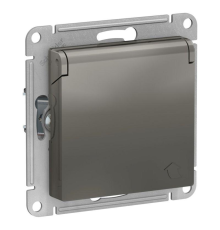 Systeme electric ATN000946 ATLASDESIGN РОЗЕТКА с заземл. со шторками с крышкой, 16А, IP20, механизм, СТАЛЬ