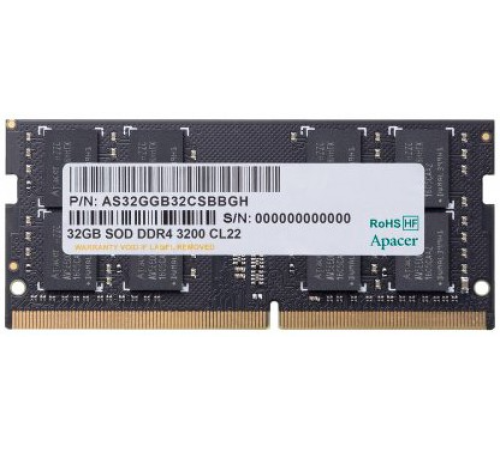 Оперативная память Apacer  DDR4  32GB  3200MHz SO-DIMM (PC4-25600) CL22 1.2V (Retail) 2048*8  3 years (AS32GGB32CSBBGH/ES.32G21.PSI) (AS32GGB32CSBBGH)