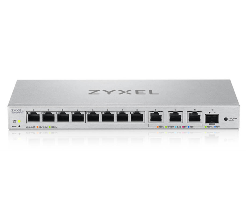 Коммутатор Мультигигабитный Smart L2 коммутатор Zyxel XGS1250-12, 8xGE, 3x1/2,5/5/10G, 1xSFP+, кнопка LED ECO Mode, настольный (XGS1250-12-ZZ0102F)