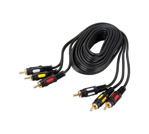 Rexant (17-0215) Шнур 3 RCA - 3 RCA, 5м, черный, Gold