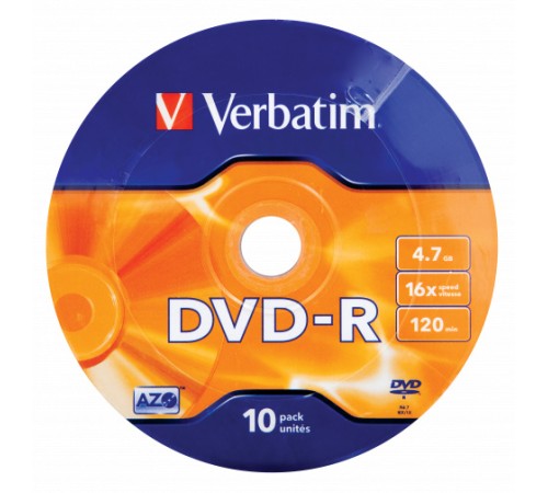 Диск DVD-R Verbatim 4.7Gb 16x bulk (10шт) (43729)