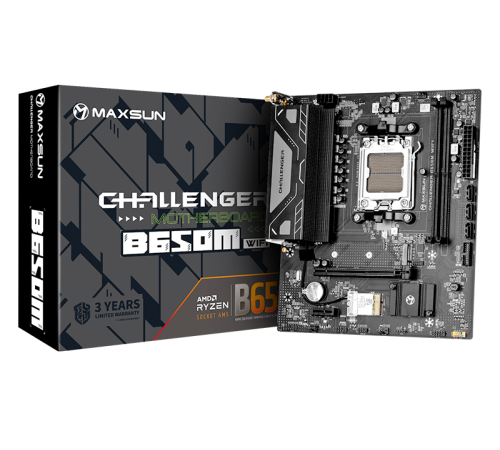 Материнская плата MAXSUN MS-Challenger B650M WIFI, AM5, B650, 2*DDR5, 3*SATA3, M.2, 4*USB 3.2, 2*USB 2.0, 1*PCIEx16, 1*PCIEx1, DP+HDMI, mATX (MS-Challenger B650M WIFI)