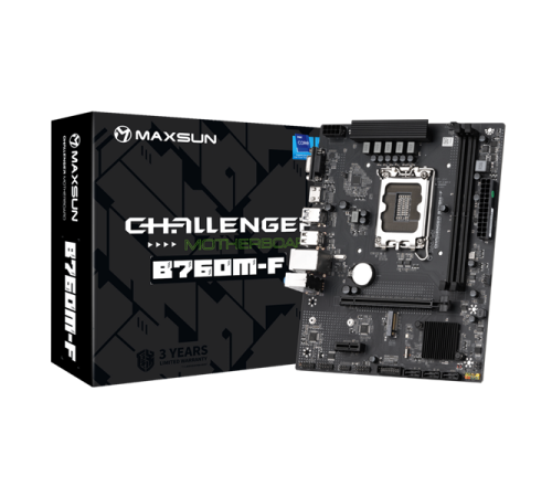 Материнская плата MAXSUN MS-Challenger B760M-F, LGA1700, B760, 2*DDR4, 3*SATA3, M.2, 2*USB 3.2, 4*USB 2.0, 1*PCIEx16, 1*PCIEx1, VGA+HDMI,  mATX (MS-Challenger B760M-F)