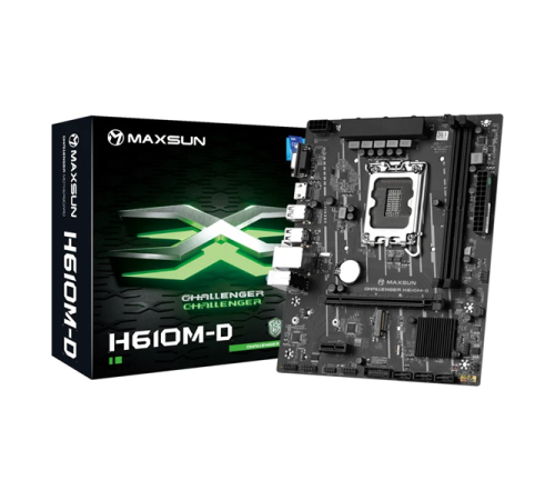 Материнская плата MAXSUN MS-Challenger H610M-D, LGA1700, H610, 2*DDR4, 3*SATA3, M.2, 2*USB 3.2, 4*USB 2.0, 1*PCIEx16, 1*PCIEx1, VGA+HDMI,  mATX (MS-Challenger H610M-D)