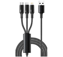 Rexant (18-7075) Кабель USB 3в1 Type-С (6A), Lightning (2,4A), micro USB (3A) 1,2м, в черной оплетке