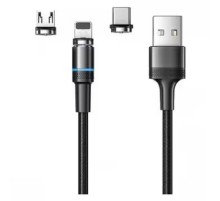 Rexant (18-7076) Кабель USB 3в1 Type-С (2A), Lightning (2,4A), Micro USB (2A), 1,2м, в черной оплетке, с LED подсветкой