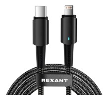 Rexant (18-7069) Кабель Type-C – Lightning для Apple, 3А, 1м, в черной нейлоновой оплетке, со световой индикацией