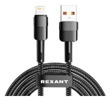 Rexant (18-7060) Кабель USB-A – Lightning для Apple, 2,4А, 1м, в черной нейлоновой оплетке