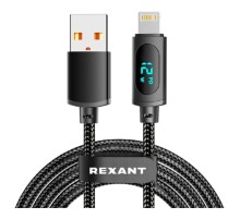 Rexant (18-7062) Кабель USB-A – Lightning для Apple, 2,4А, 1м, в черной нейлоновой оплетке, c LED дисплеем