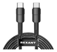 Rexant (18-7073) Кабель Type-C – Type-C, 5A, 100Вт, 2м, в черной нейлоновой оплетке