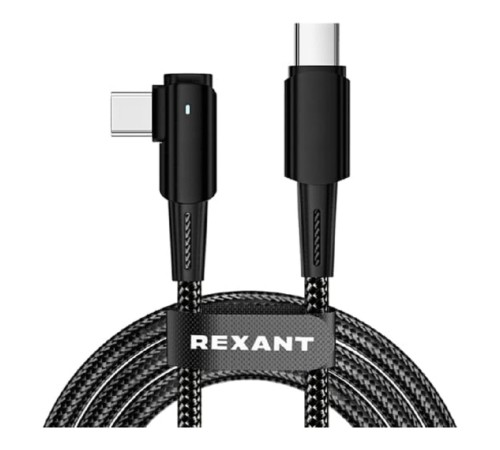 Rexant (18-7070) Кабель Type-C – Type-C, 5А, 100Вт, 1м, в черной нейлоновой оплетке, с угловым штекером и световой индикацией Rexant (18-7070) Кабель Type-C – Type-C, 5А, 100Вт, 1м, в черной нейлоновой оплетке, с угловым штекером и световой индикацией