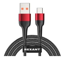 Rexant (18-7066) Кабель USB-A – Type-C, 5А, 50Вт, 1м, в черной нейлоновой оплетке