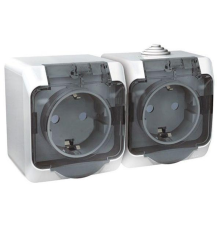 Systeme electric PA16-244B ЭТЮД IP44 O/У двойная РОЗЕТКА с заземлением со шторками 16А 250B, БЕЛЫЙ, Россия