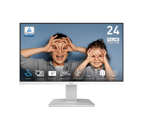 Монитор MSI PRO MP2412W 23.8" 16:9 FHD(1920x1080) VA Flat,1ms(MPRT),4000:1,100M:1,300nit,178/178,HDMI 1.4,Tilt,VESA,100Hz,White,1y war-ty (9S6-3BA9CH-072)