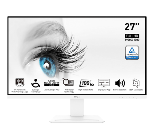 Монитор MSI PRO MP273AW 27" 16:9 FHD(1920x1080)IPS Flat,5ms(GTG),1000:1,100M:1,300nit,178/178,1xHDMI ,1xDP, 1*D-Sub (VGA) ,Tilt,VESA,100Hz,1y w-ty, White (9S6-3PB4CH-217)
