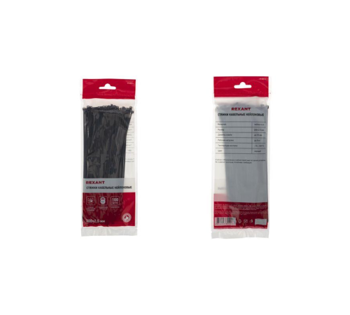 Rexant (07-0201-4) Хомут nylon 2.5 х 200 мм 100 шт черный Rexant (07-0201-4) Хомут nylon 2.5 х 200 мм 100 шт черный
