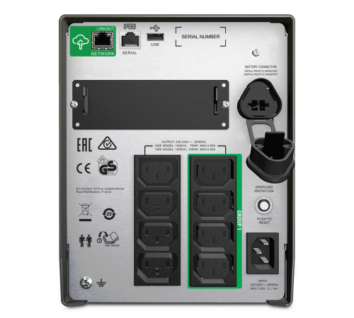 APC Smart-UPS, Line Interactive, 1000VA, Tower, 230V, 8x IEC C13 outlets, SmartConnect Port+SmartSlot, AVR, LCD