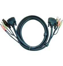Кабель KVM USB(тип А Male)+DVI-D(Male)2хАудио(Male) <-> USB(тип B Male)+DVI-D(Male)+2хАудио(Male) 3м., черный. ATEN 2L-7D03UD
