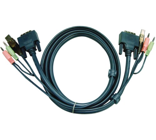 Кабель KVM USB(тип А Male)+DVI-D(Male)2хАудио(Male) <-> USB(тип B Male)+DVI-D(Male)+2хАудио(Male) 3м., черный. ATEN 2L-7D03UD