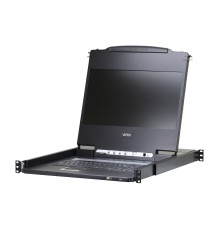 Kонсоль управления, для KVM-переключателей, электрон., 19", HD, SVGA+KBD+MOUSE PS/2 USB,DVI с KVM шнуром USB 1.8м, LCD экран 17", лат./рус.Kлав., (выход на вторую конс 1280x1024 75Hz DDC2BKрепление SINGLE RAIL доп.порт USB A-типа Female) ATEN CL