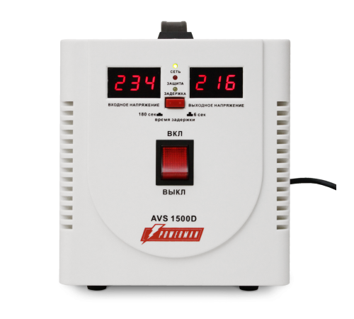 Стабилизатор POWERMAN AVS 1500D, ступенчатый регулятор, цифровые индикаторы уровней напряжения, 1500ВА, 140-260В, максимальный входной ток 10А, 2 евророзетки, IP-20, напольный, 200мм х 160мм х 190мм, 4 кг. POWERMAN AVS 1500D Стабилизатор POWERMAN AVS 1500D, ступенчатый регулятор, цифровые индикаторы уровней напряжения, 1500ВА, 140-260В, максимальный входной ток 10А, 2 евророзетки, IP-20, напольный, 200мм х 160мм х 190мм, 4 кг. POWERMAN AVS 1500D