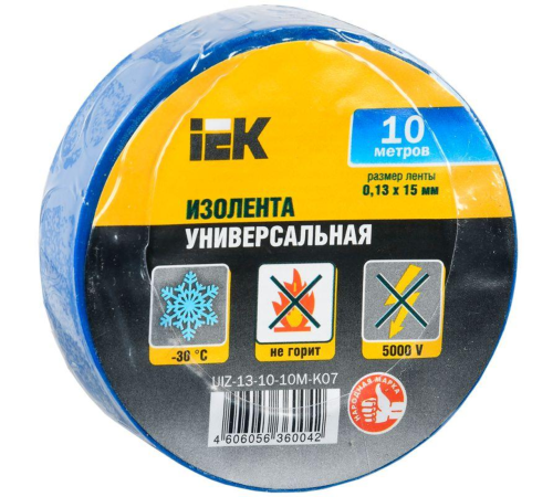 Iek UIZ-13-10-10M-K07 Изолента 0,13х15 мм синяя 10 метров ИЭК Iek UIZ-13-10-10M-K07 Изолента 0,13х15 мм синяя 10 метров ИЭК
