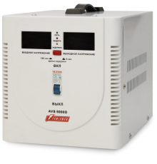 Стабилизатор POWERMAN AVS 5000D, ступенчатый регулятор, цифровые индикаторы уровней напряжения, 5000ВА, 140-260В, максимальный входной ток 24А, клеммная колодка, IP-20, напольный,  280мм х 200мм х 225мм, 8.6 кг. POWERMAN AVS 5000D