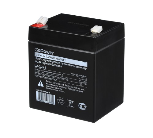 Аккумулятор свинцово-кислотный GoPower LA-1245 12V 4.5Ah (1/10) Аккумулятор свинцово-кислотный GoPower LA-1245 (00-00016675)