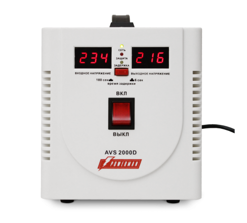 Стабилизатор POWERMAN AVS 2000D, ступенчатый регулятор, цифровые индикаторы уровней напряжения, 2000ВА, 140-260В, максимальный входной ток 12А, 2 евророзетки, IP-20, напольный, 200мм х 160мм х 190мм, 4.9 кг. POWERMAN AVS 2000D Стабилизатор POWERMAN AVS 2000D, ступенчатый регулятор, цифровые индикаторы уровней напряжения, 2000ВА, 140-260В, максимальный входной ток 12А, 2 евророзетки, IP-20, напольный, 200мм х 160мм х 190мм, 4.9 кг. POWERMAN AVS 2000D