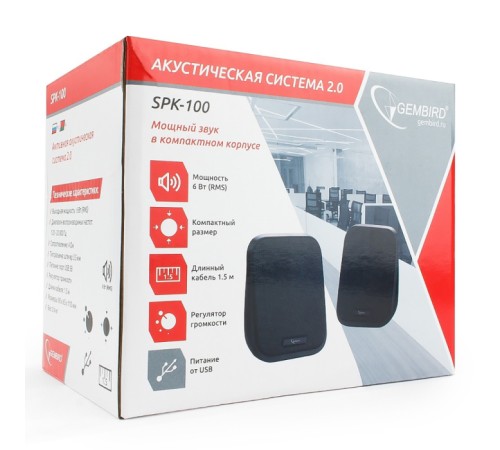 Акустич. система 2.0 Gembird SPK-100, черный, 6 Вт, рег. громкости, USB-питание